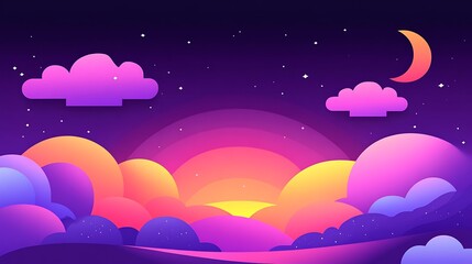 Colorful night sky landscape with sunrise