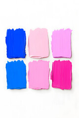 Naklejka premium Pastel oil paint swatches with pale pink, blue, blue marine colors isolated on white backdrop 