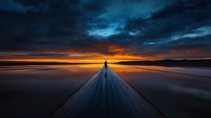 A person is walking on a path next to a body of water