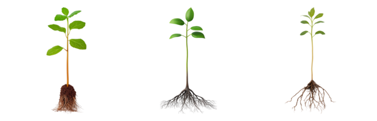 Growth Stages of a Seedling with Roots Visible Isolated on transparent background