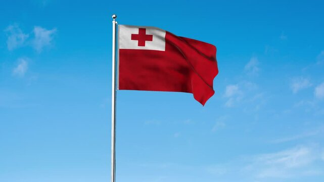 High detailed flag of Tonga. National Tonga flag. Oceania. 3D Render.