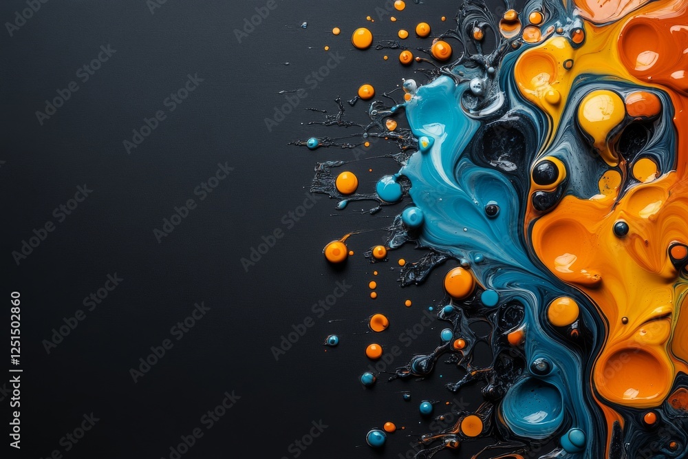 Poster colorful abstract paint splashes create a vibrant display on a dark background during an artistic ex