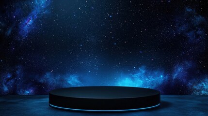 Dark Cosmic Stage with Glowing Edge Against Starry Night Sky