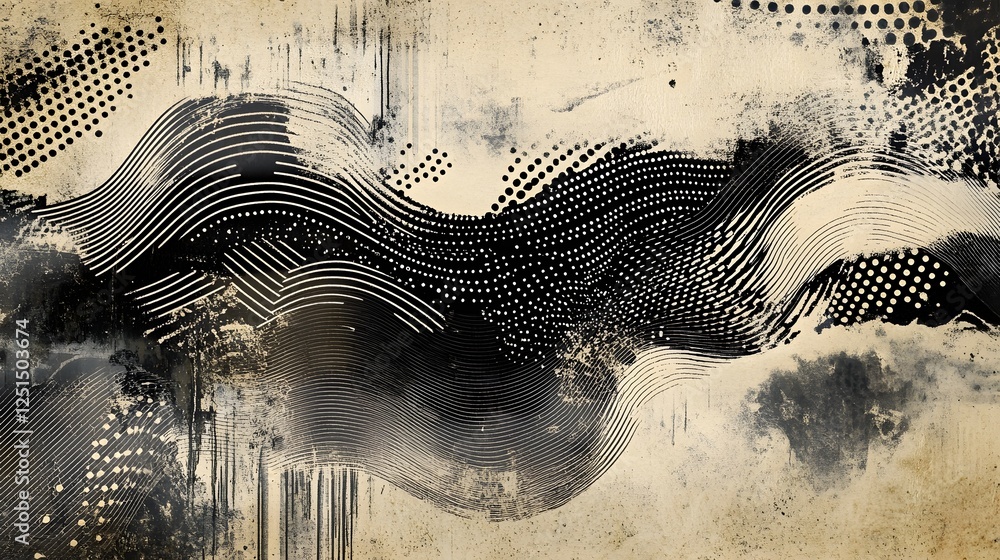 Leinwandbilder Dynamic Abstract Fluid Curved Shapes and Patterns in Monochrome Gradient