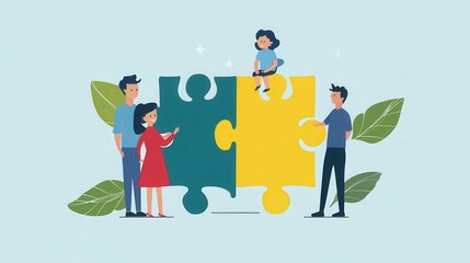 Teamwork Concept with Puzzle Pieces and Diverse People