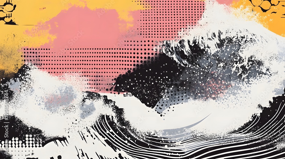 Leinwandbilder dynamic abstract waves of monochrome graphical patterns and fluid motions
