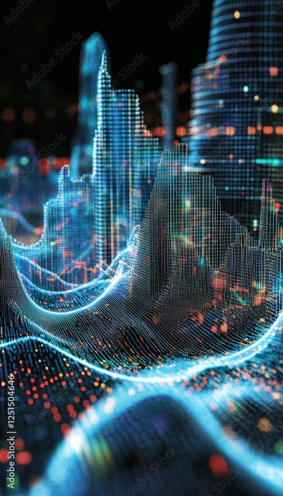 Poster abstract 3d cityscape digital data visualization of modern network technology with blurred horizon