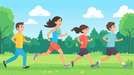 Obraz premium Children Running in a Sunny Park Scene