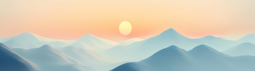 Fototapeta premium a light blue and white gradient sky with orange sunlight shining on the snow-capped mountains