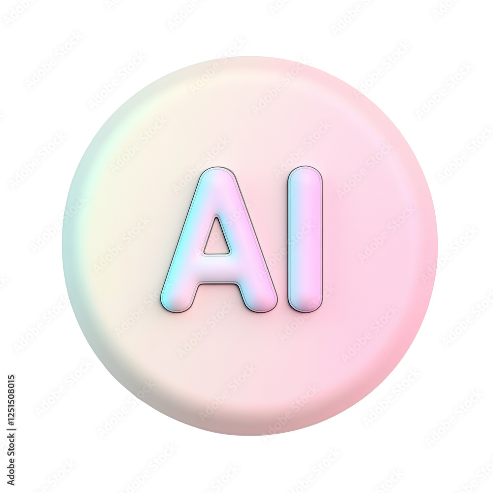 Poster pastel ai icon button with holographic gradient on black backdrop