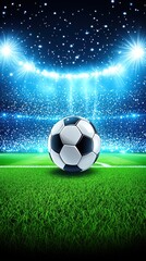 Fototapeta premium Soccer ball on field under stadium lights