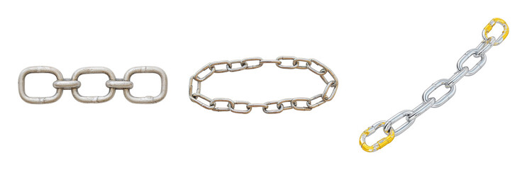 Obraz premium Three Different Metal Chains Isolated on White Isolated on transparent background