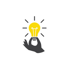 Creative lightbulb logo, lightbulb with hand, lightbulb icon