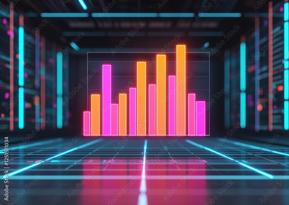 Aufkleber a vibrant bar graph displayed in a futuristic environment, showcasing data in bright colors against 