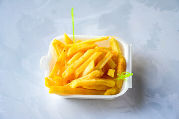 French fries Snack food crispy potato . Fast food or  snacks concept. Patates cips. Patates...