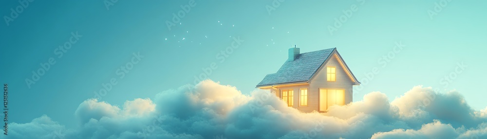 Aufkleber a futuristic floating house in the sky, surrounded by clouds, symbolizing efficient property managem