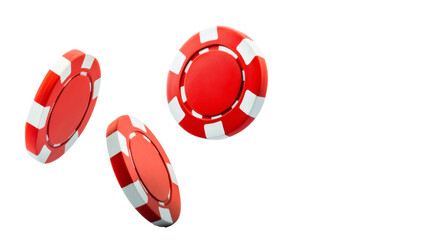 Flying casino chips in mid air, varying in size and design, create excitement
