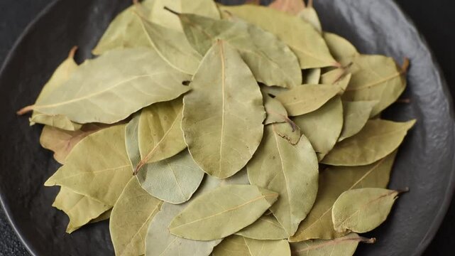 Dried bay leaves, spice, seasoning for cooking at home. Delicious healthy food
