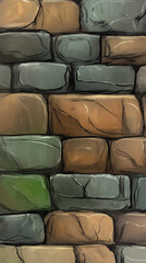 Fototapeta premium Hand drawn illustration of a stone wall featuring various colors and shapes, creating a beautiful and rustic pattern, suitable for backgrounds, textures, and design elements