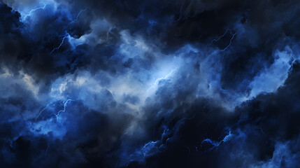 Fototapeta premium Abstract background of a dark, stormy sky with lightning, in a dark blue color, with clouds, texture