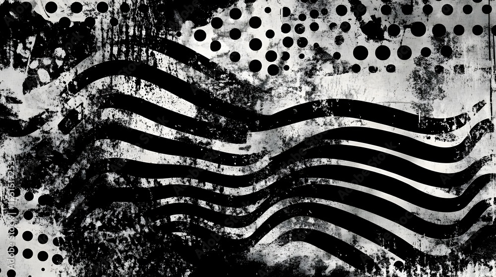 Leinwandbilder Grunge Abstract Monochrome Textured Background with Distressed Geometric Patterns and Fluid Organic Elements