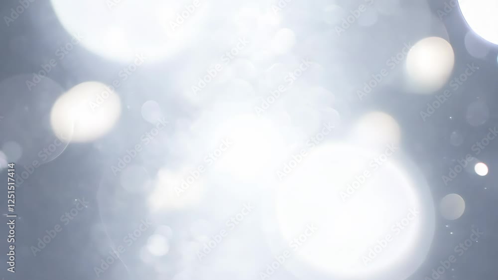 Poster bright silver background with shimmering star-shaped sparkles and soft circular bokeh lights