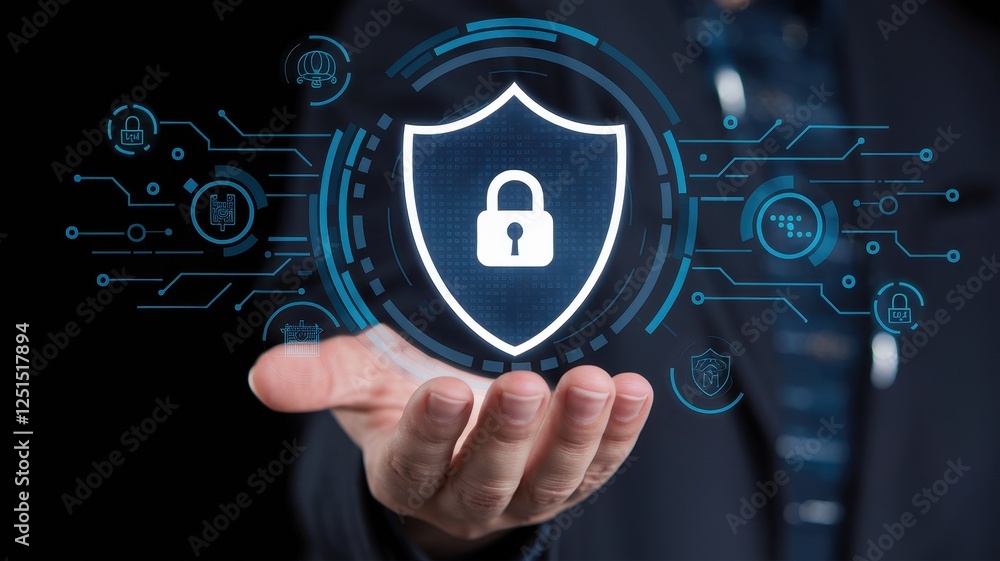 Poster cybersecurity shield: protecting digital assets with advanced technology