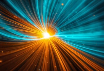 Abstract swirling light beams converging at a bright core