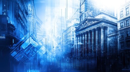 Fototapeta premium Cityscape digital art, modern buildings, financial district, possible stock photo use