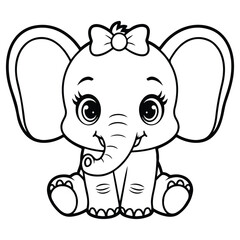 Fototapeta premium Cute baby elephant cartoon outline illustration.
