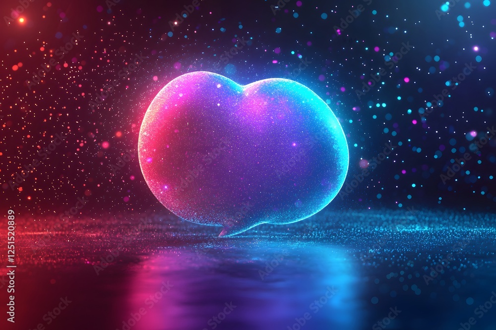 Aufkleber futuristic glowing speech bubble surrounded by colorful particles in a dark space. generative ai.