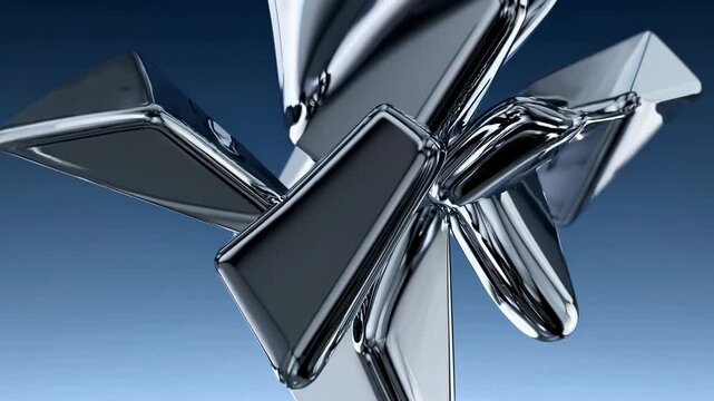 Abstract Polygonal Cloud with Metallic Droplets on Blue Background