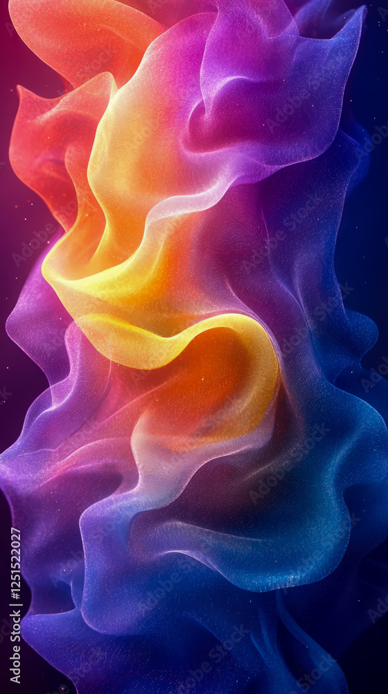 Poster abstract colorful flowing silk fabric with sparkling particles