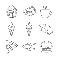 food and drink  icon set line art on white background 
