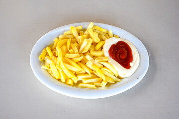 French fries Snack food crispy potato . Fast food or  snacks concept. Patates cips. Patates kizartmasi.