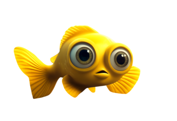 sea ocean stylized fish goldfish cute character happy three-dimensional water funny yellow eyes close colourful aquatic smile big underwater stylised smiling animal illustration cartoon background