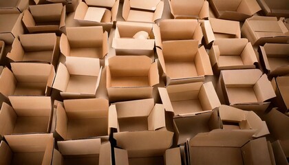 Fototapeta premium Empty cardboard boxes arranged in a large space create a minimalistic and organized setting