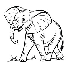 Cute baby elephant cartoon outline illustration.