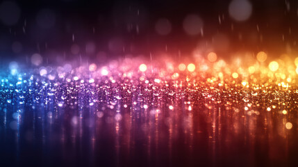 Obraz premium Colorful bokeh lights create vibrant, festive atmosphere with shimmering reflections