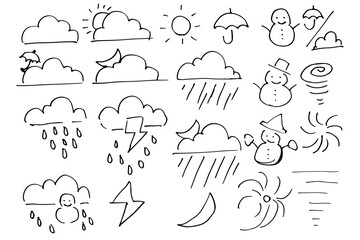 手書きのシンプルな天気のイラスト素材　ベクター