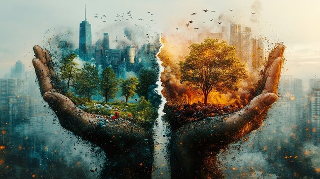 Hands Holding Divided Scene
