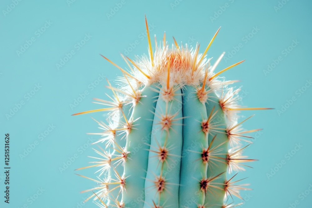 Wall mural Close up of a turquoise cactus against a blue background