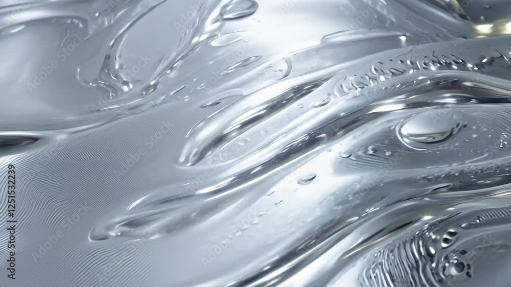 Poster shiny silver liquid flowing background: smooth metallic texture loop animation