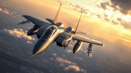 Fighter Jet Gaining Ground on Enemy Aircraft in Flight