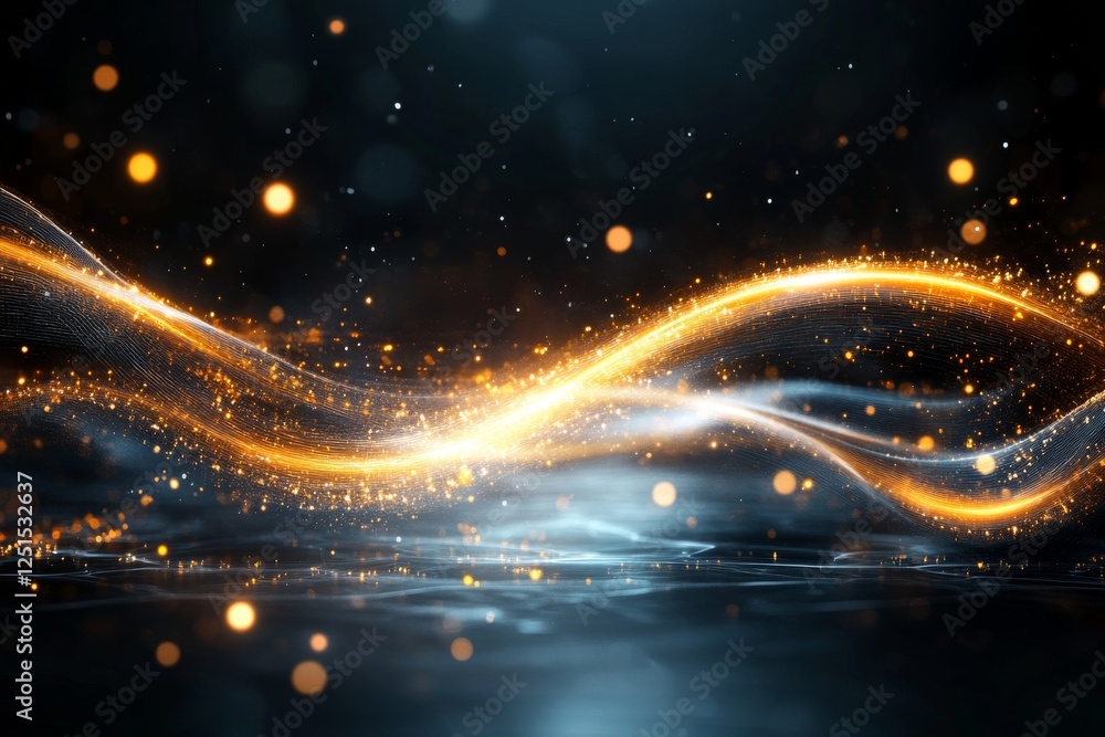 Poster illuminated waves of golden light swirling in a dynamic display of colors and patterns