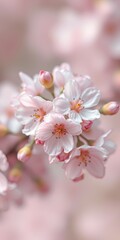 Obraz premium Blooming cherry blossoms in soft pink hues during spring season
