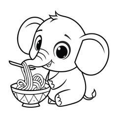 Cute baby elephant cartoon outline illustration.
