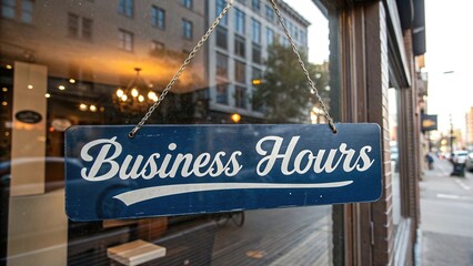 Obraz premium Business Hours Sign Shop Store Window Opening Closing Time Retail Commerce Small Business Service Information Notice