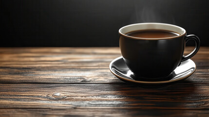 Obraz premium steaming cup of coffee on dark wooden table creates cozy atmosphere