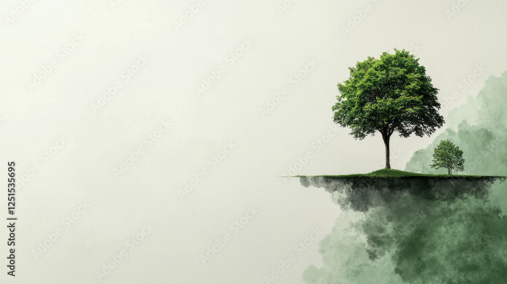 Poster minimalist banner with single tree and reflection